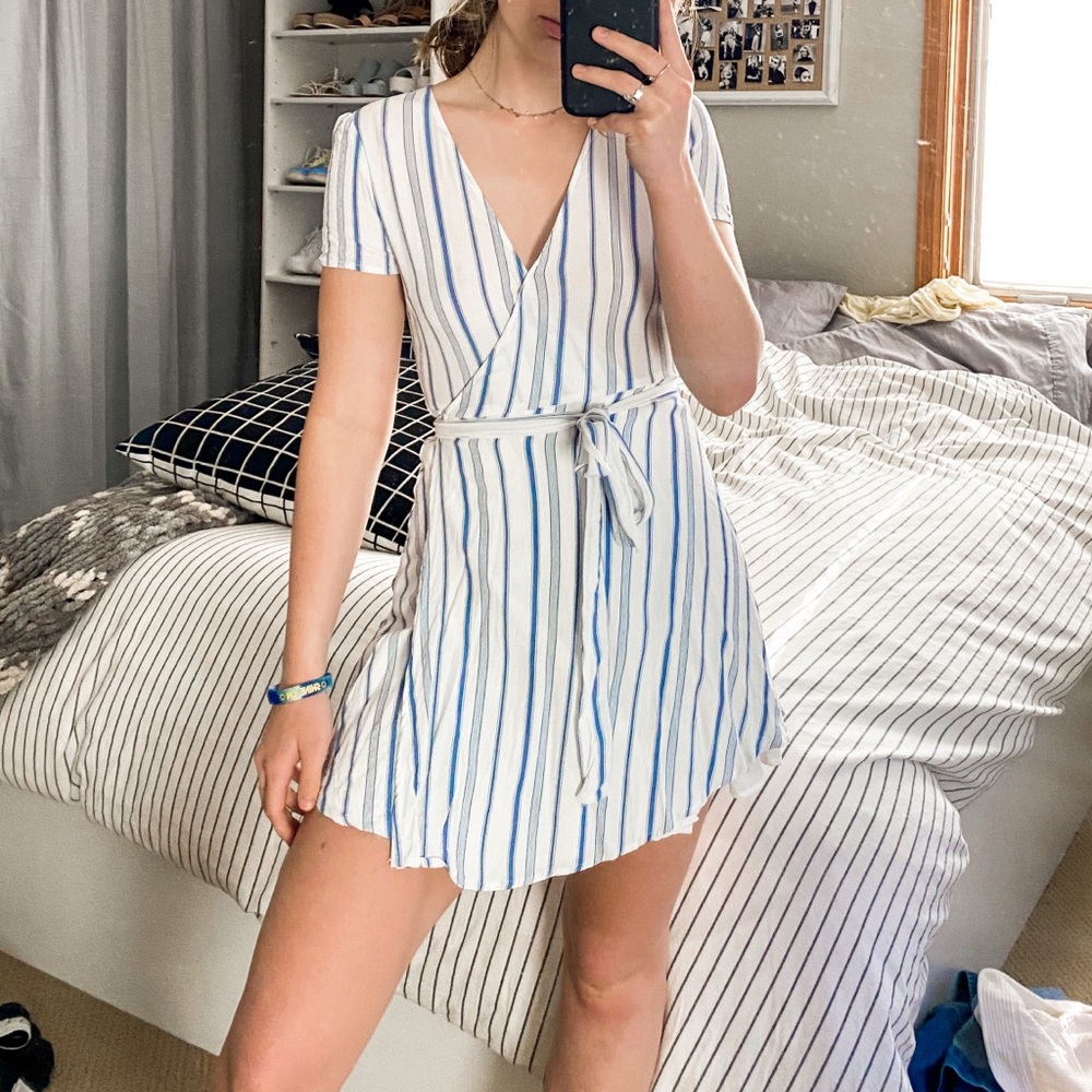 striped wrap dress